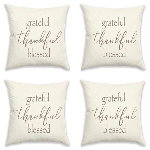 NWT 4 Grateful Thankful Blessed18×18 Ivory Brown Reversible Pillow Cushion Cover - Picture 1 of 12